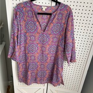 J. Crew Vibrant Pink and Blue Blouse